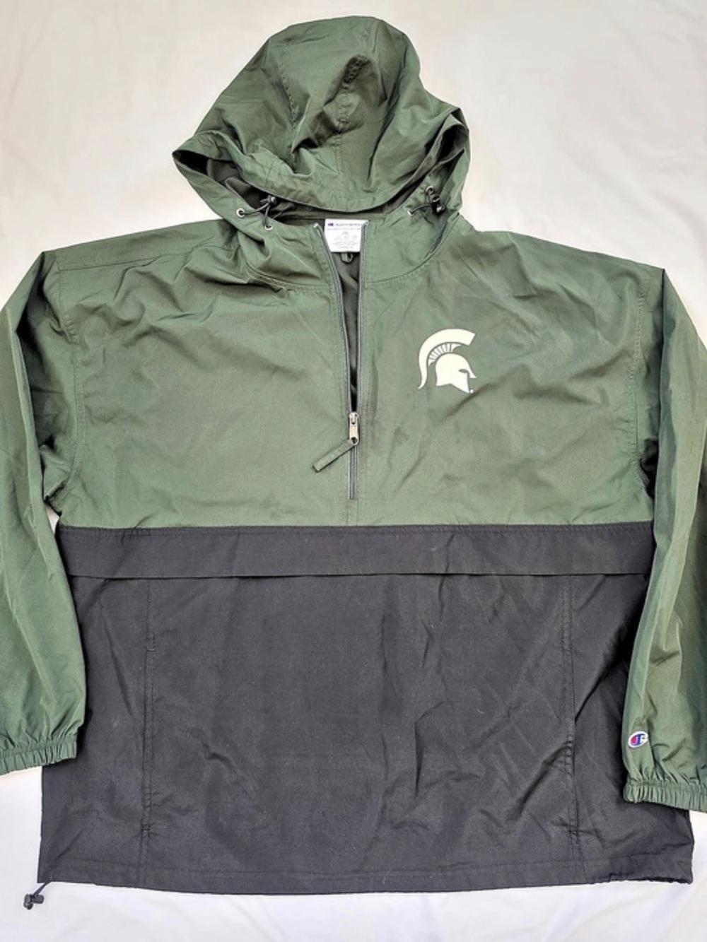 Champion Michigan State Spartans MSU 2XL Green Black Hooded Anorak Jacket